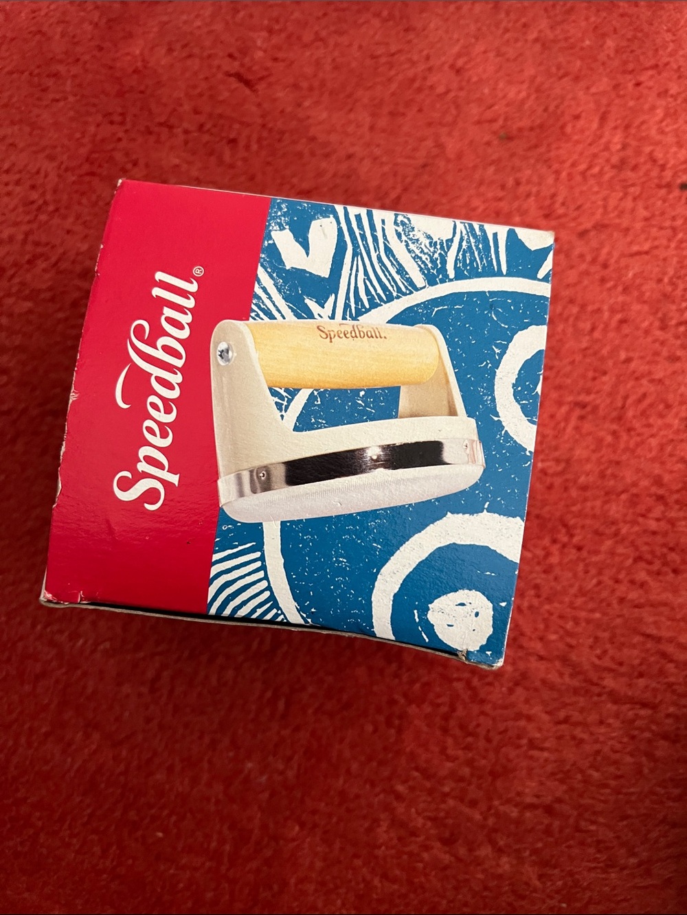 Speedball Wooden Handle Brayer - Blue & Red Box 4 inches